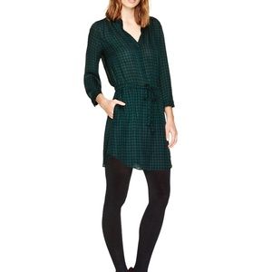 Aritzia 100% silk green houndstooth Bennett dress, XS